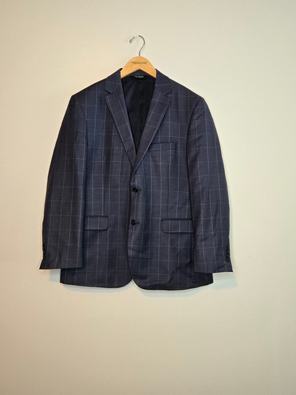 Jos. A. Bank Traveler Navy Windowpane Blazer 44R Wool Tailored Fit